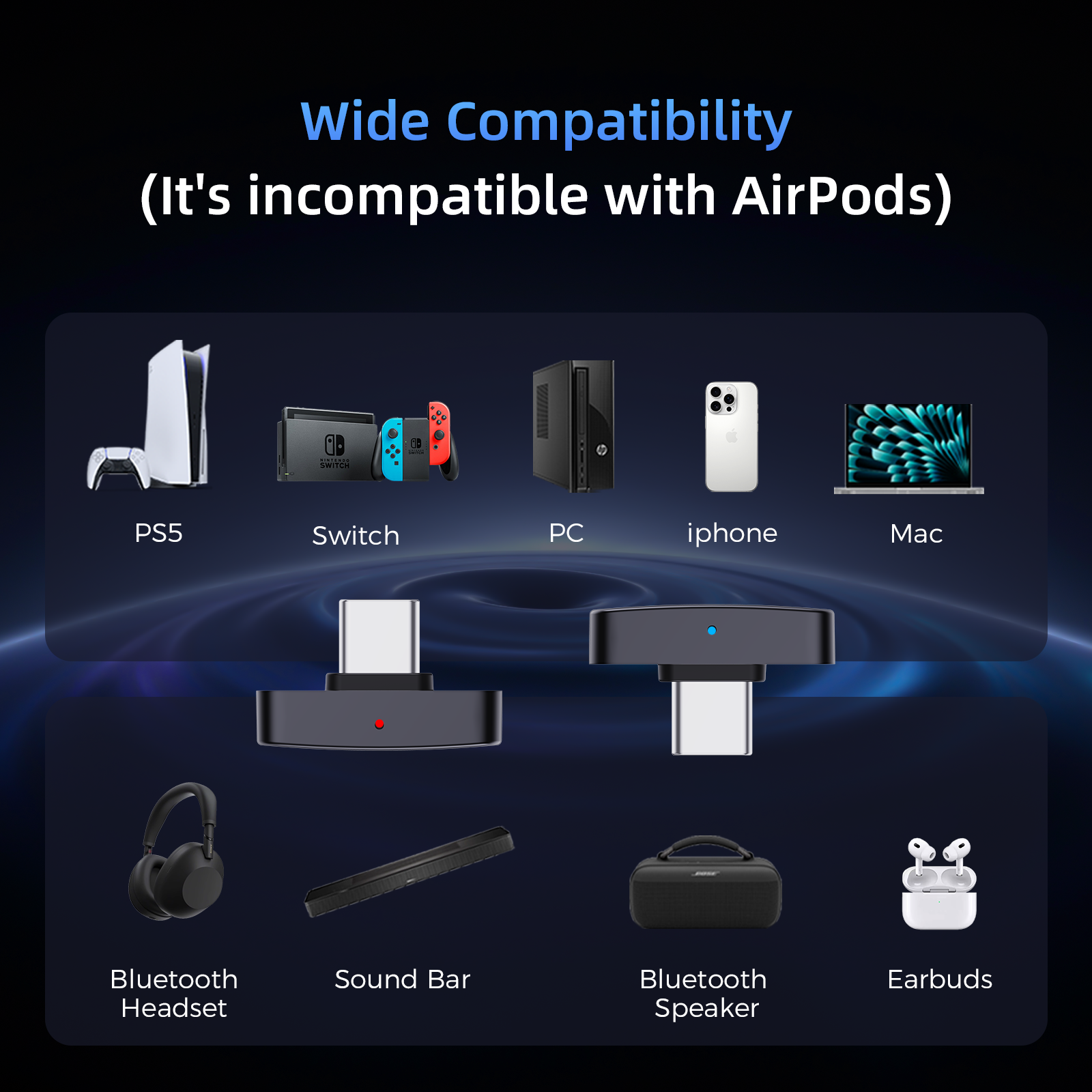QCC Dongle Pro2 [MFi Certified] USB-C Bluetooth 6.1 Audio Adapter
