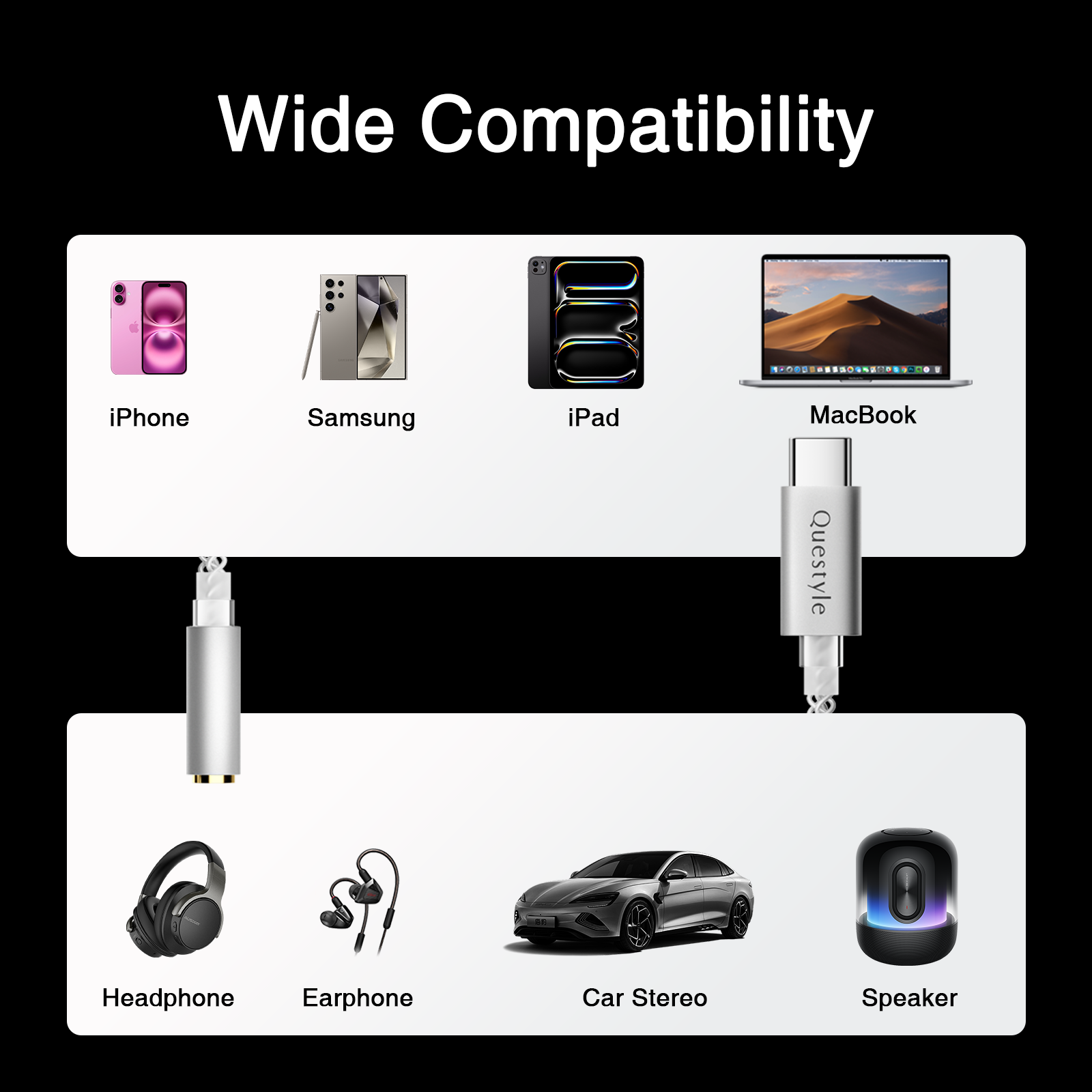 Qlink-C Lossless USB C to 3.5mm Headphone Jack Audio Adapter